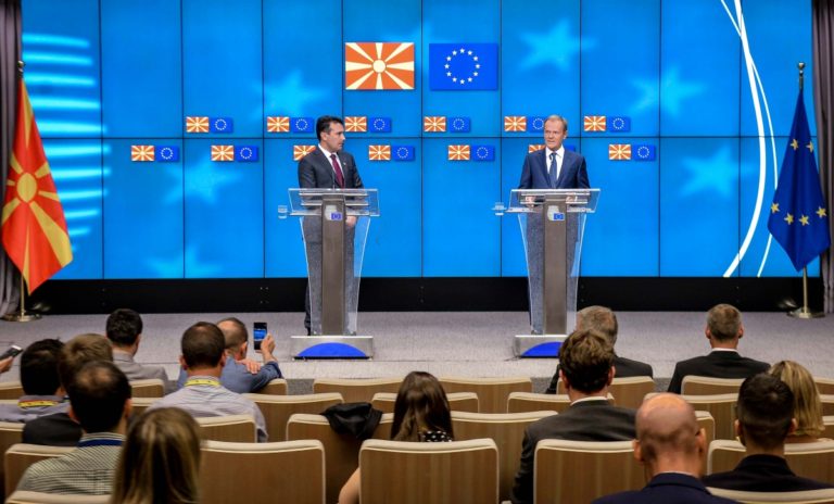 Премиерът Заев на съвместна пресконференция с председателя на Европейския съвет Туск: Датата за преговори е признание за необратимия европейски курс на Република Македония
